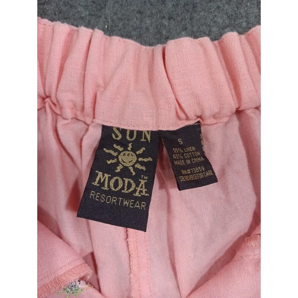 Sun Moda Resort Wear Capri Pants Pint Linen Cotton Embroidered Pineapples Small